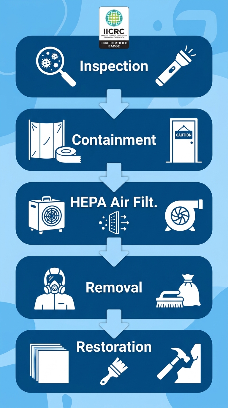 Process flow diagram for mold remediation by Goliath Disaster Restoration in Sarasota, Florida